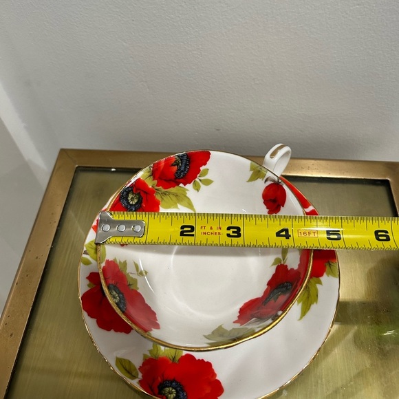 Limoges France Porcelain Tea Cup Saucer set Japan Red Flowers Poppies - Picture 7 of 8